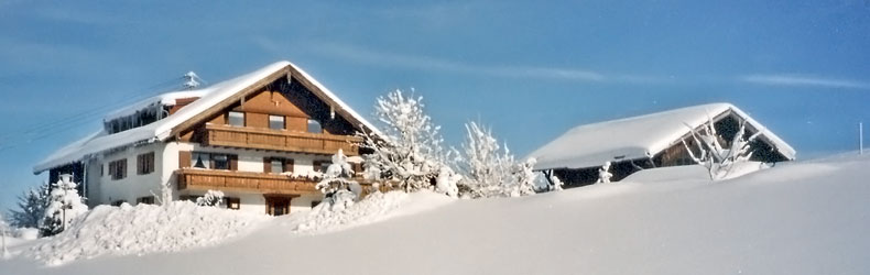 Tief verschneiter Ferienhof Müller im Winter